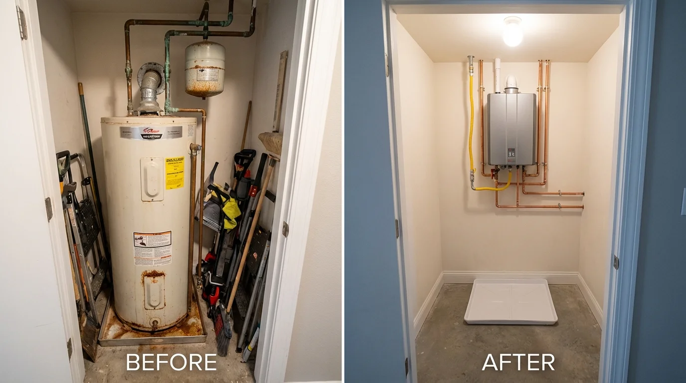 Tank water heater versus wall-mounted tankless unit comparison for Geneva, FL homeowners
